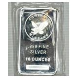 10 ounce .999 fine silver bar by Sunshine Minting