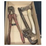 Bolt cutters, large pipe wrench/axe