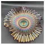 Large carnival ruffled bowl 10 inch wide air