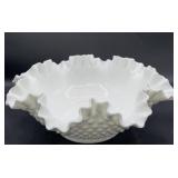 Fenton large white hobnail ruffle bowl  11.5 chip