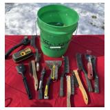 Large amount of wire brushes/tools/bucket