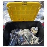 Large amount of plumbing items, plastic tote,