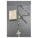 Vintage Cathlic rosary/pope metal case