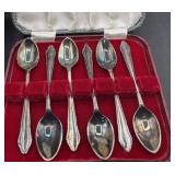 Vintage small silver plate spoons in case