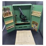Gilbert vintage microscope, and wooden case