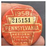 1958 Pennsylvania button fishing license
