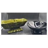 Flower planter/black glass bowl chipped as