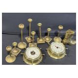 Brass candleholders/barometers