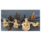 Wooden cactuses and Cowboys signed