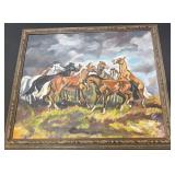 MCM horse picture painting 31.5' w