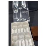 Small wooden box fine crystal glasses