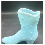 Fenton blue satin glass boot