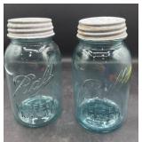 2 blue ball canning jars