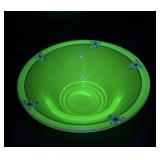 Green uranium 9.5 inch wide hand painted bowl