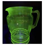 Large green uranium water pitcher 8 1/4 inch tall