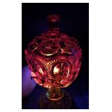 MCM moon and stars compote with lid 8 inch minor