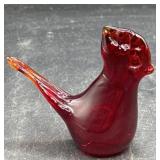 Ruby red glass bird signed, 3 inch tall