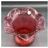 Fenton cranberry ruffled base 5 1/2 inch tall