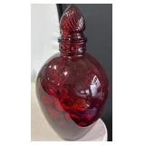 Ruby red glass vase with stopper 8.5 inch tall