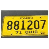 Vintage 1971 Ohio farm license plate