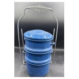 Vintage stackable granite lunch canister set