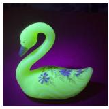 Fenton hand painted/signed swan uranium