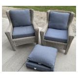 Two wicker lawn chairs cushions need cleaned
