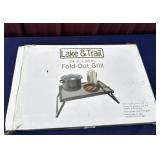 Fold out grill stand