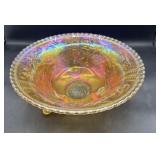 Large carnival three footed carnival bowl 10.5