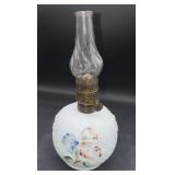 Antique small hand-painted oil lamp 8 1/2 inch