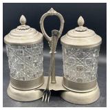 Pickle caster set Minor chip missing one utensil