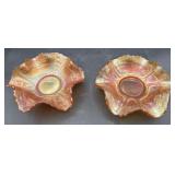 Carnival glass, sailboat design, ruffle dishes, 6