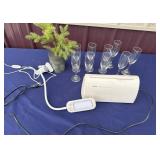 Desk, light automatic, paper folder, wine glasses