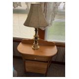 Wooden side table and lamp