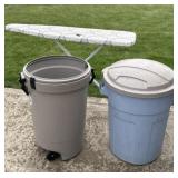 Ironing board and two trash cans