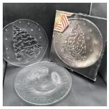 Large glass Christmas tree plate/snowman plate