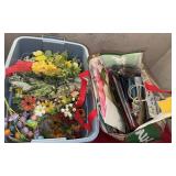 Gift bags, plastic tote, artificial flowers