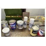 Miscellaneous paints/electrical/nails/tooldbox