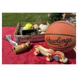 Golf balls, baseball balls, basketball old toys