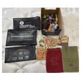 Large amount of money bags, coasters clips