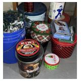 Large amount of Christmas lights/advertising tins
