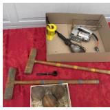 Caution, tape tools, vintage croquet set