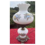 Beautiful milk glass flowered lamp