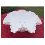 Fenton  white hobnail 10 inch wide ruffled Eburn