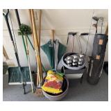 Large amount of garden tools & golf clubs