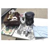 Ironing board irons, coffee pot Christmas items