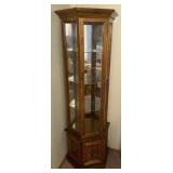 Wooden corner cabinet with glass shelves