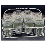 MCM Greek glass set with holder