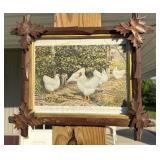 Antique carved frame/chicken picture