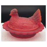 Hen on nest calcium glow chipping on tail/small